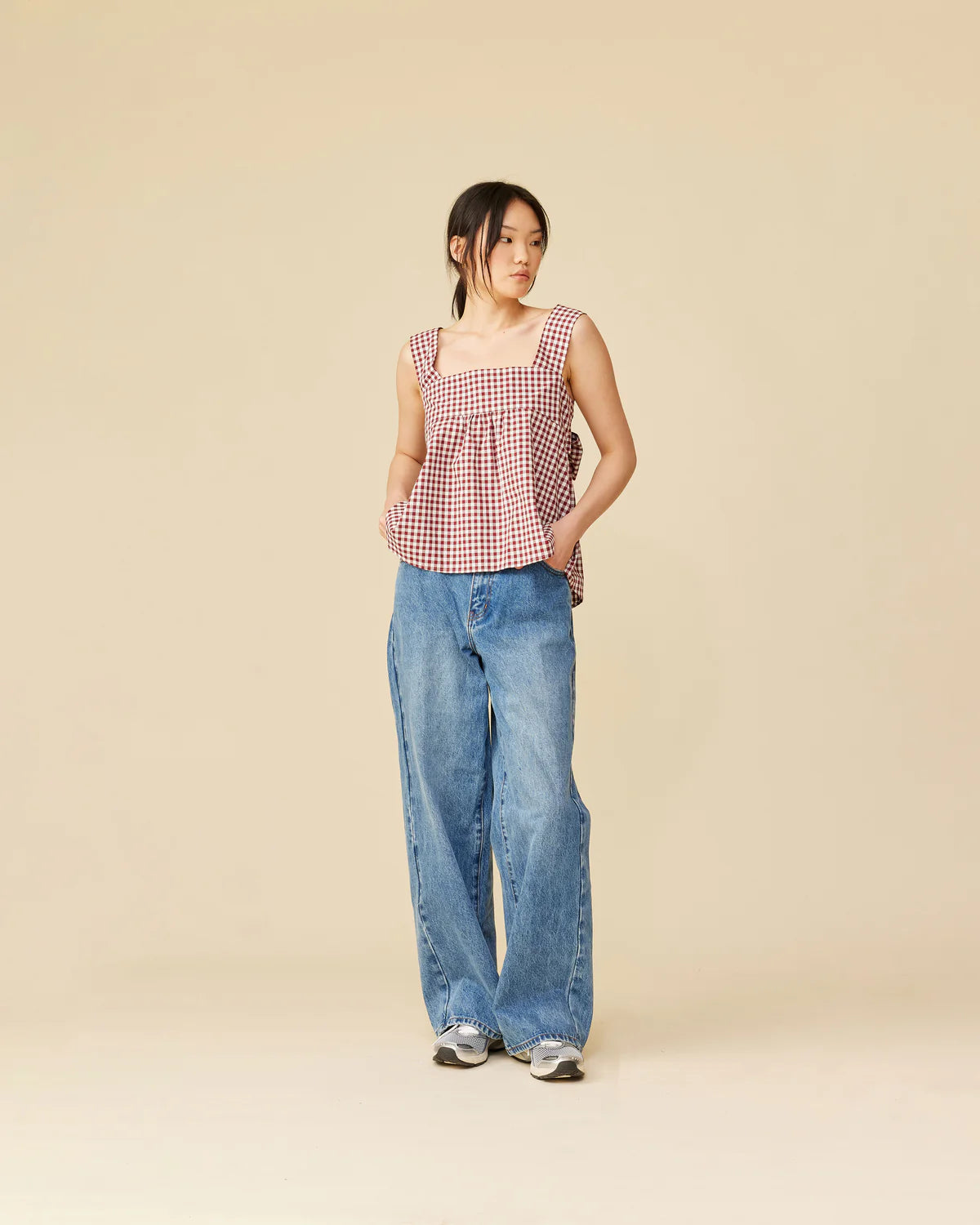 RUBY Margie Tie-Back Top | Merlot Gingham