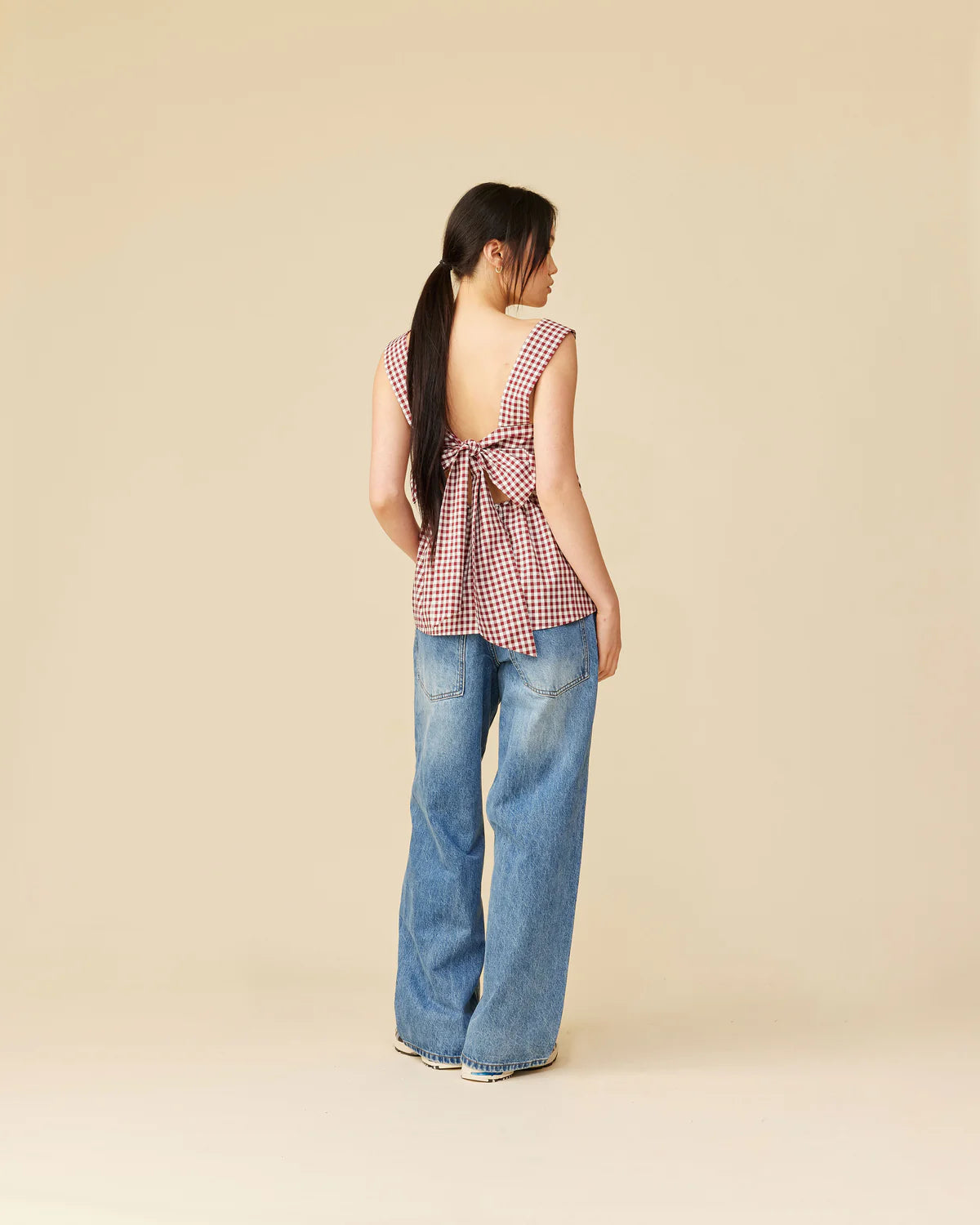 RUBY Margie Tie-Back Top | Merlot Gingham
