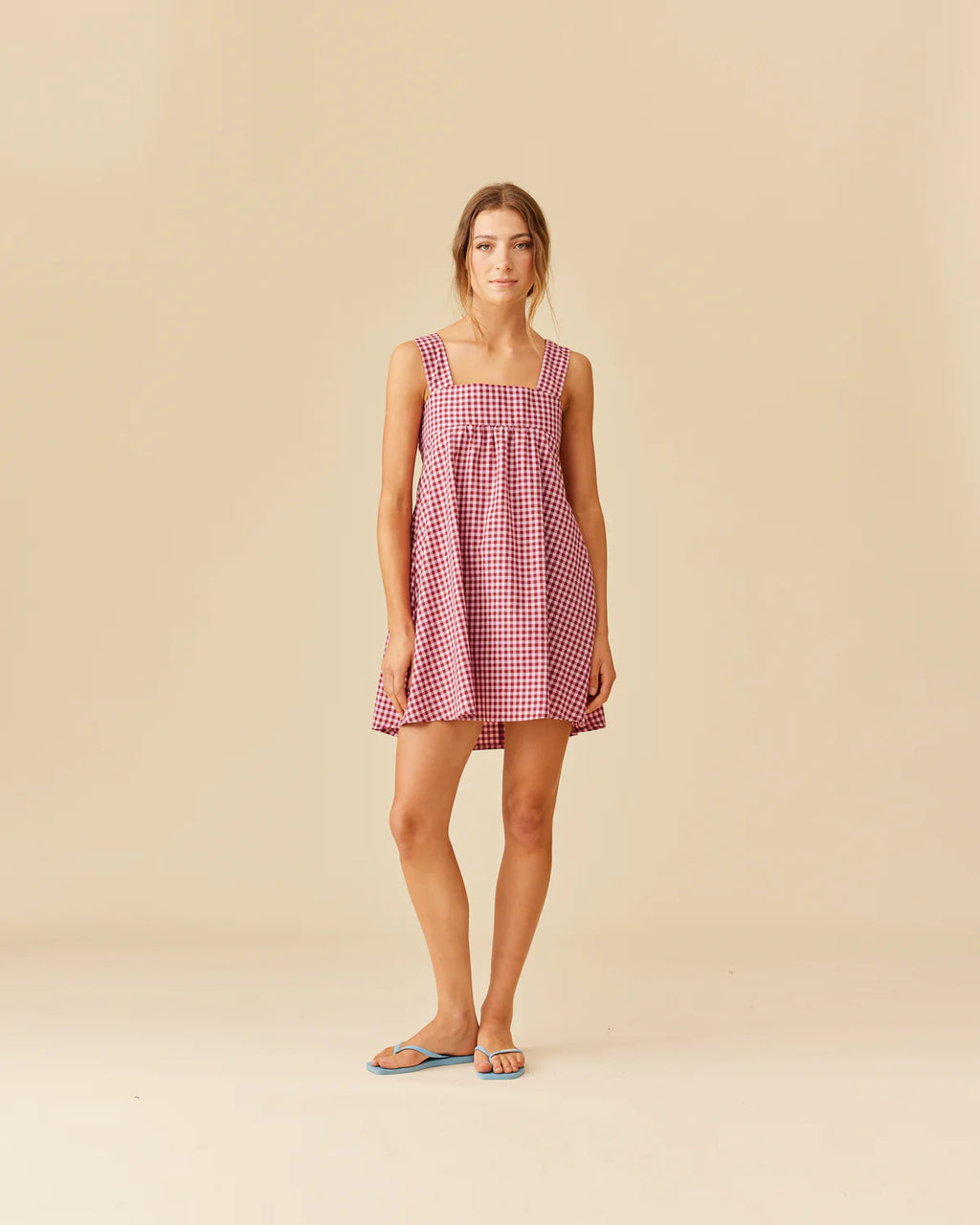 RUBY Margie Tie Mini Dress | Pink Burgundy Gingham