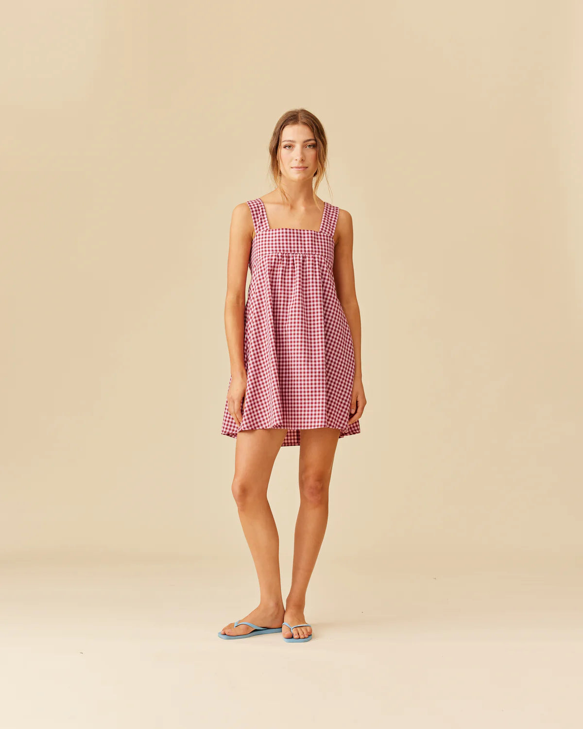 RUBY Margie Tie Mini Dress | Pink Burgundy Gingham