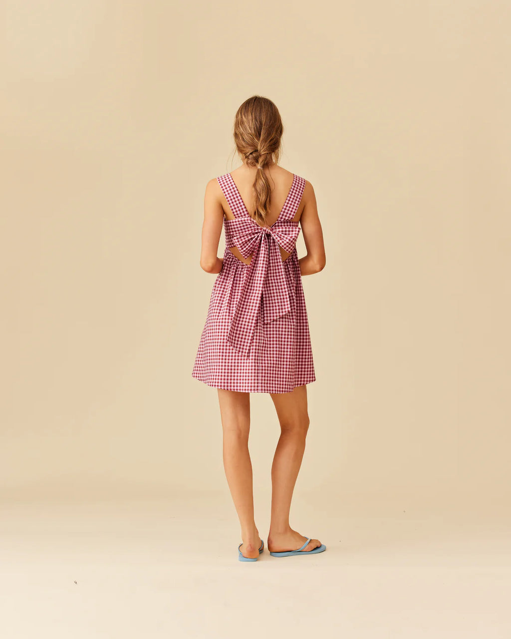 RUBY Margie Tie Mini Dress | Pink Burgundy Gingham