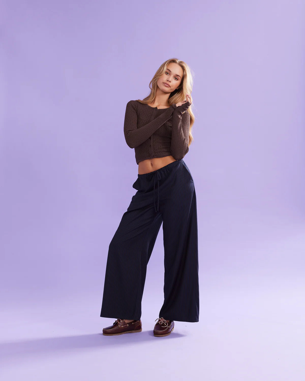 RUBY Andie Pinstripe Pant | Navy Copper