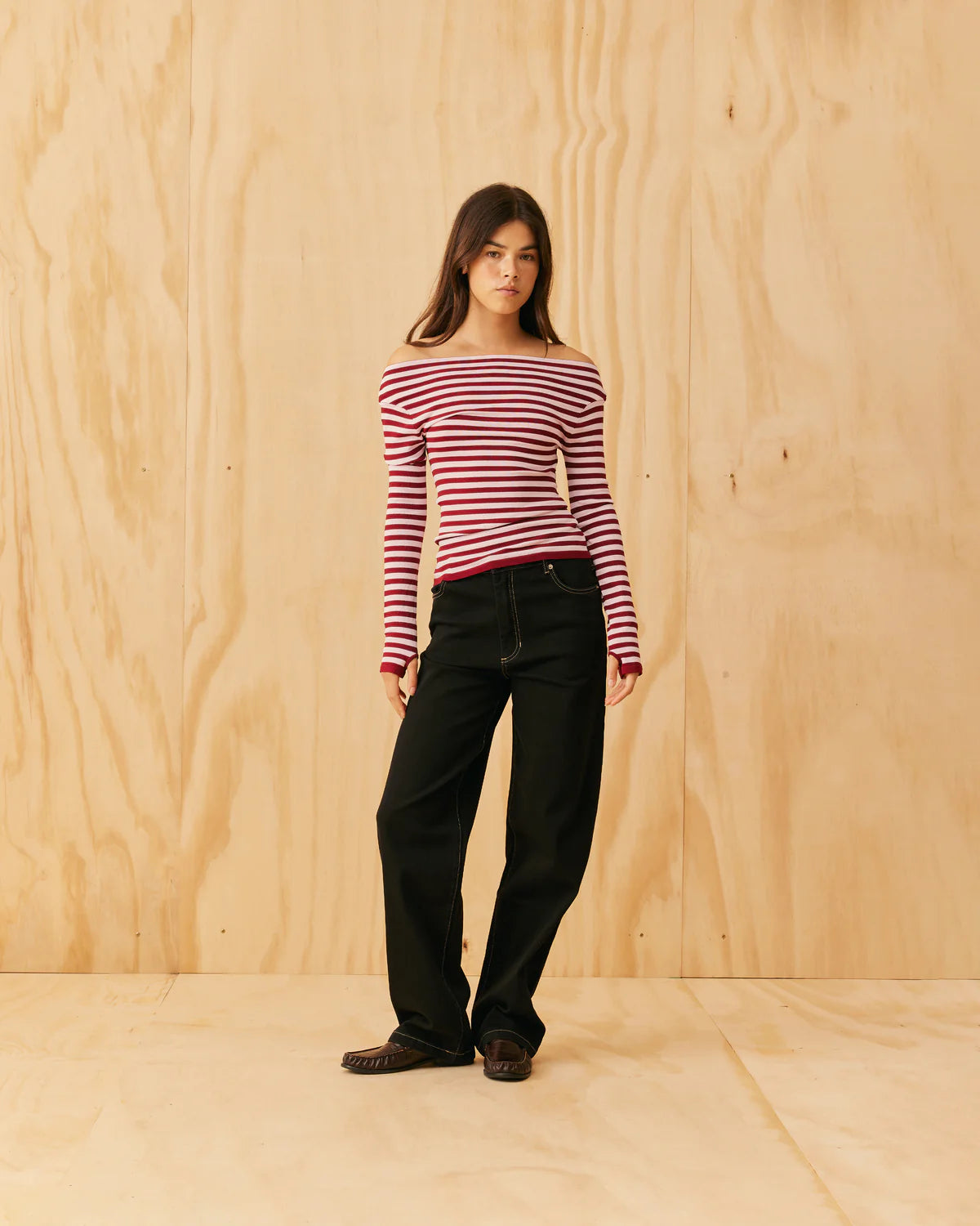 RUBY Emma Knit Long Sleeve | Burgundy Stripe