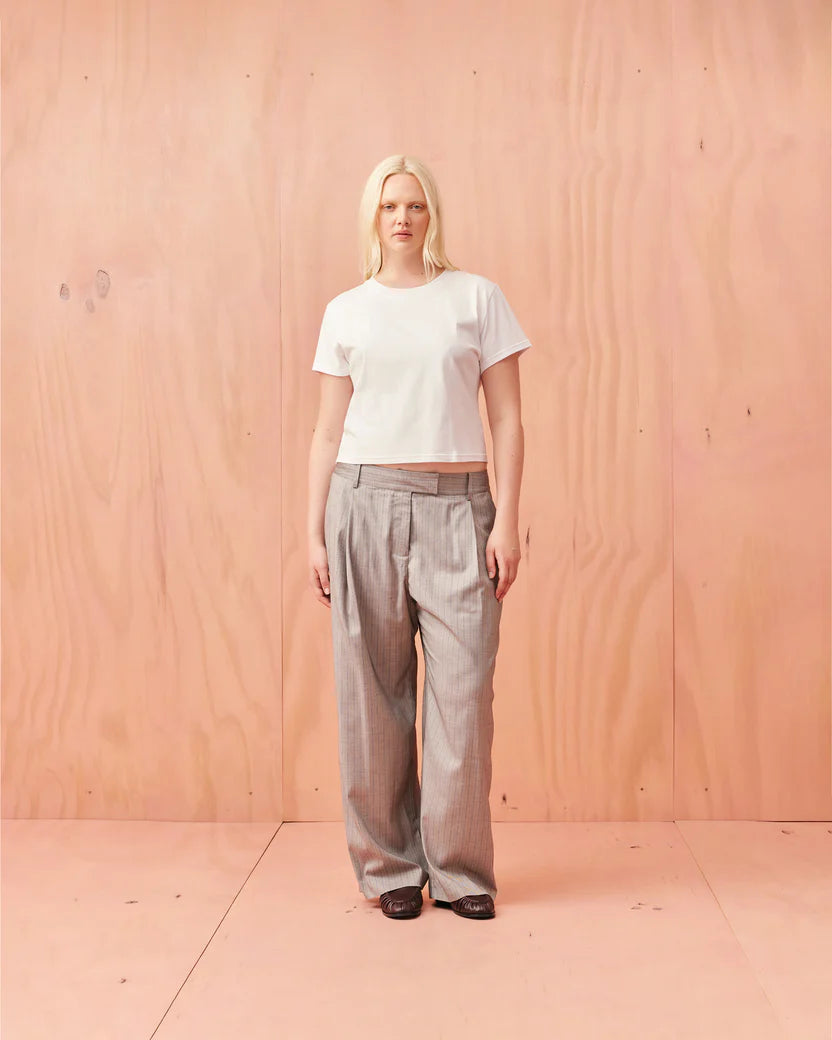 RUBY Rue Trouser | Grey Pinstripe