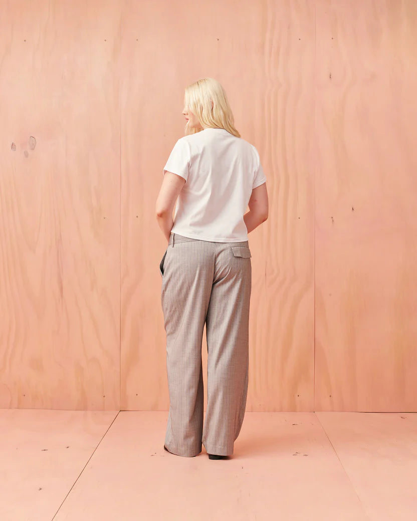 RUBY Rue Trouser | Grey Pinstripe