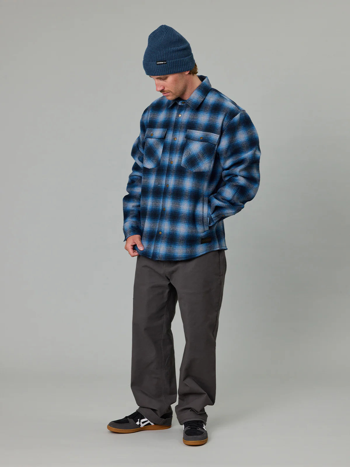 J.A.F Seaport Shearling Jacket | Light Blue Check