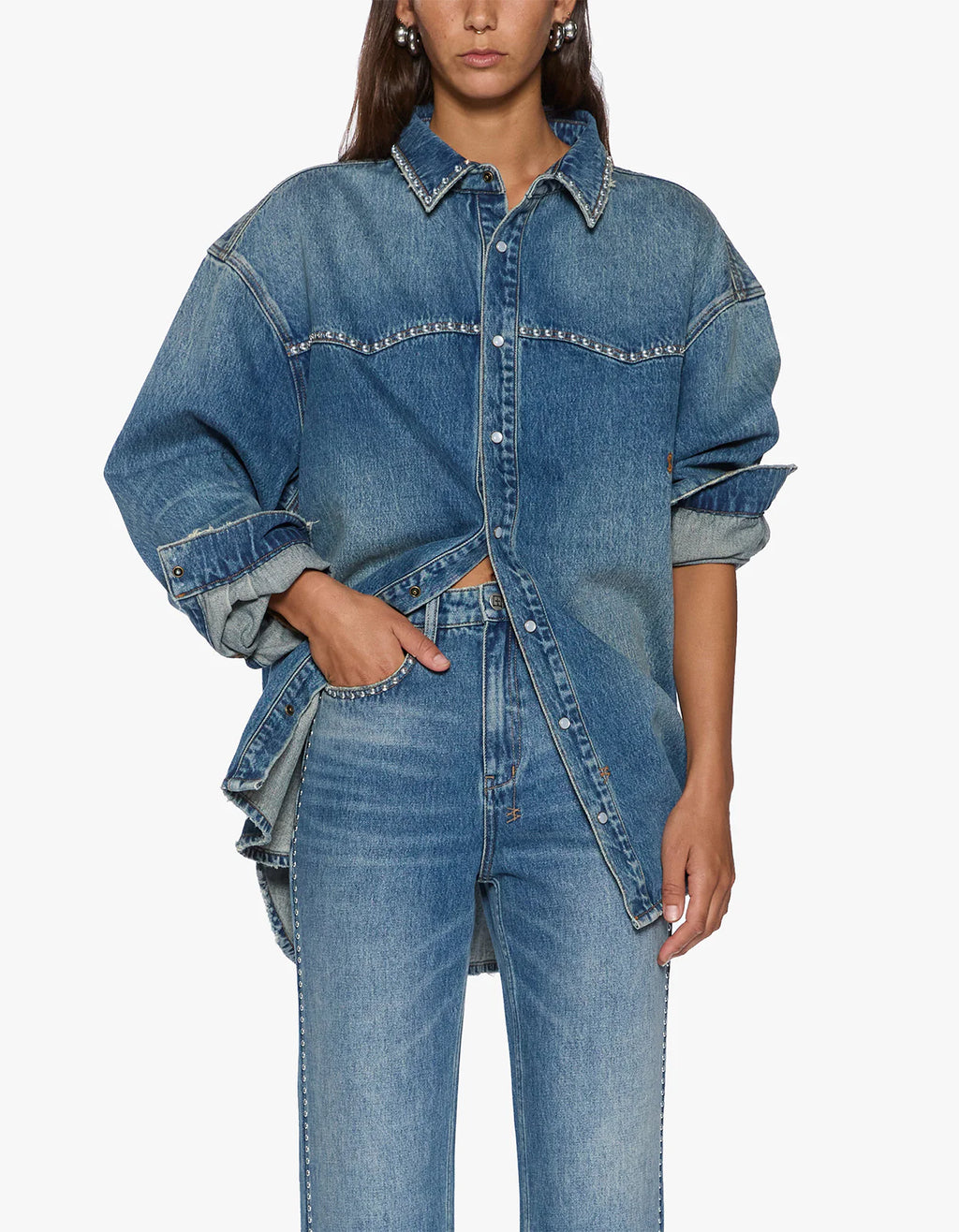 KSUBI Oversized L/S Shirt | Texas Blue Studded