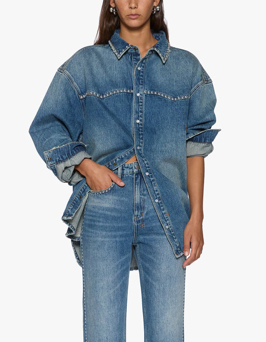 KSUBI Oversized L/S Shirt | Texas Blue Studded