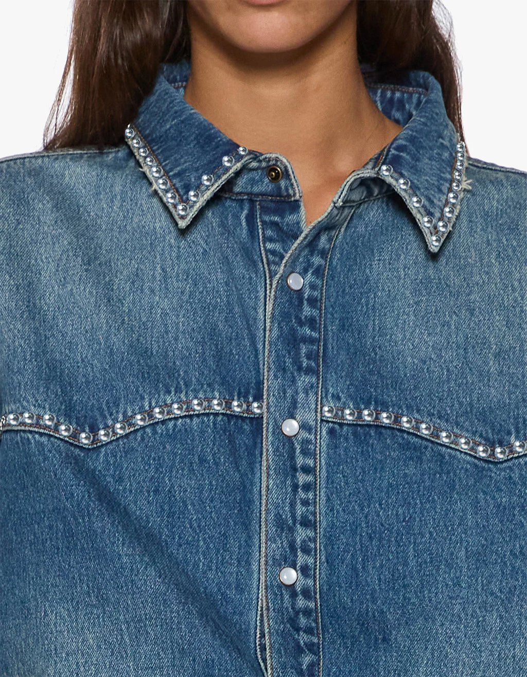 KSUBI Oversized L/S Shirt | Texas Blue Studded