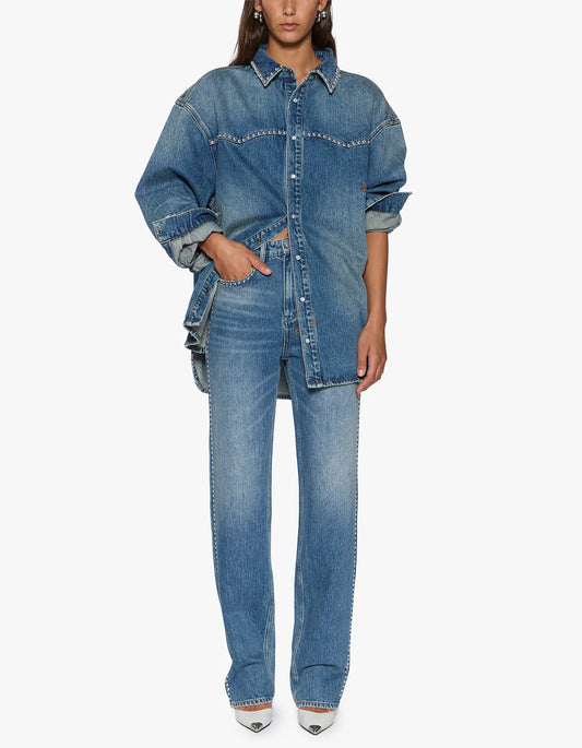 KSUBI Oversized L/S Shirt | Texas Blue Studded