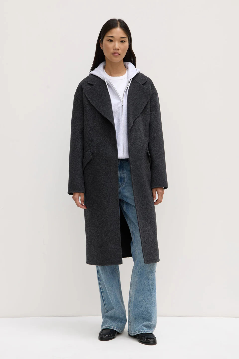 ASSEMBLY LABEL Sadie Single Breasted Wool Coat | Charcoal Marle
