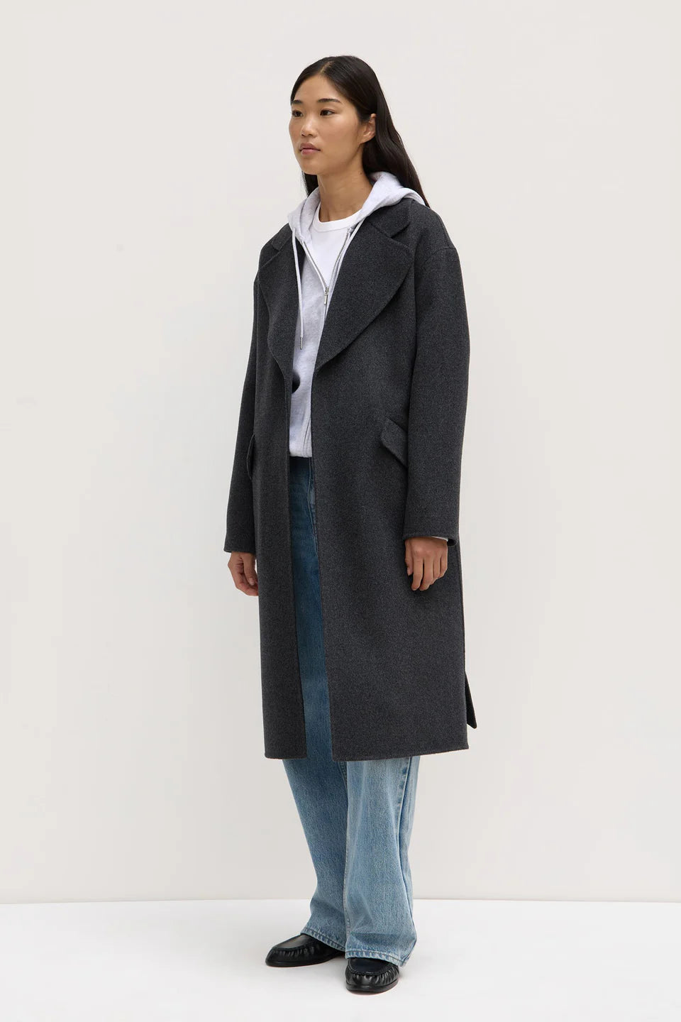 ASSEMBLY LABEL Sadie Single Breasted Wool Coat | Charcoal Marle