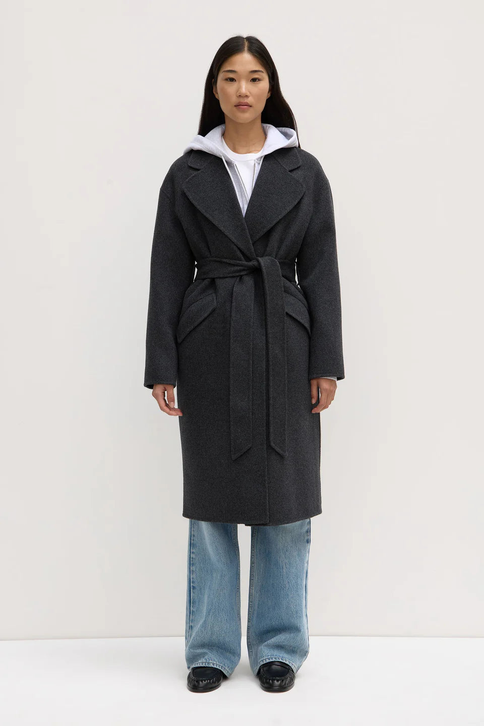 ASSEMBLY LABEL Sadie Single Breasted Wool Coat | Charcoal Marle