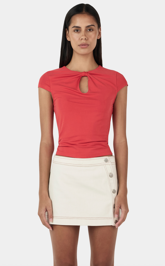 OWNLEY Rina Keyhole Tee | Tango Red
