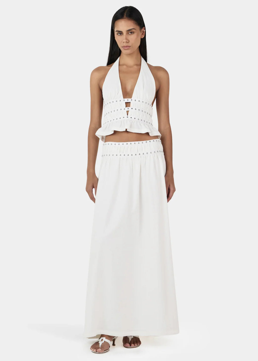 OWNLEY Tabby Studded Midi Skirt | Ivory