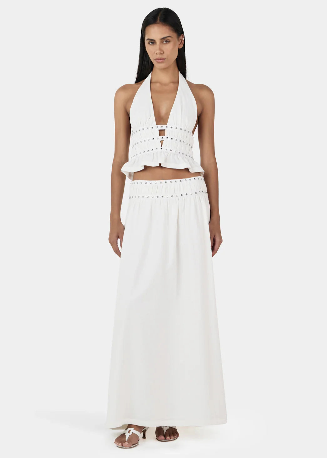 OWNLEY Tabby Studded Midi Skirt | Ivory