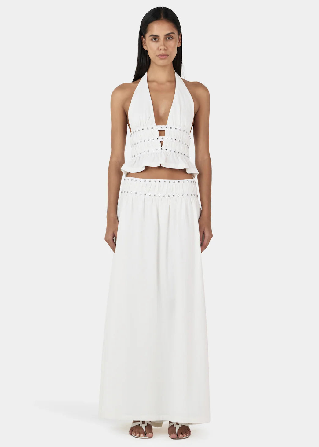 OWNLEY Tabby Studded Midi Skirt | Ivory