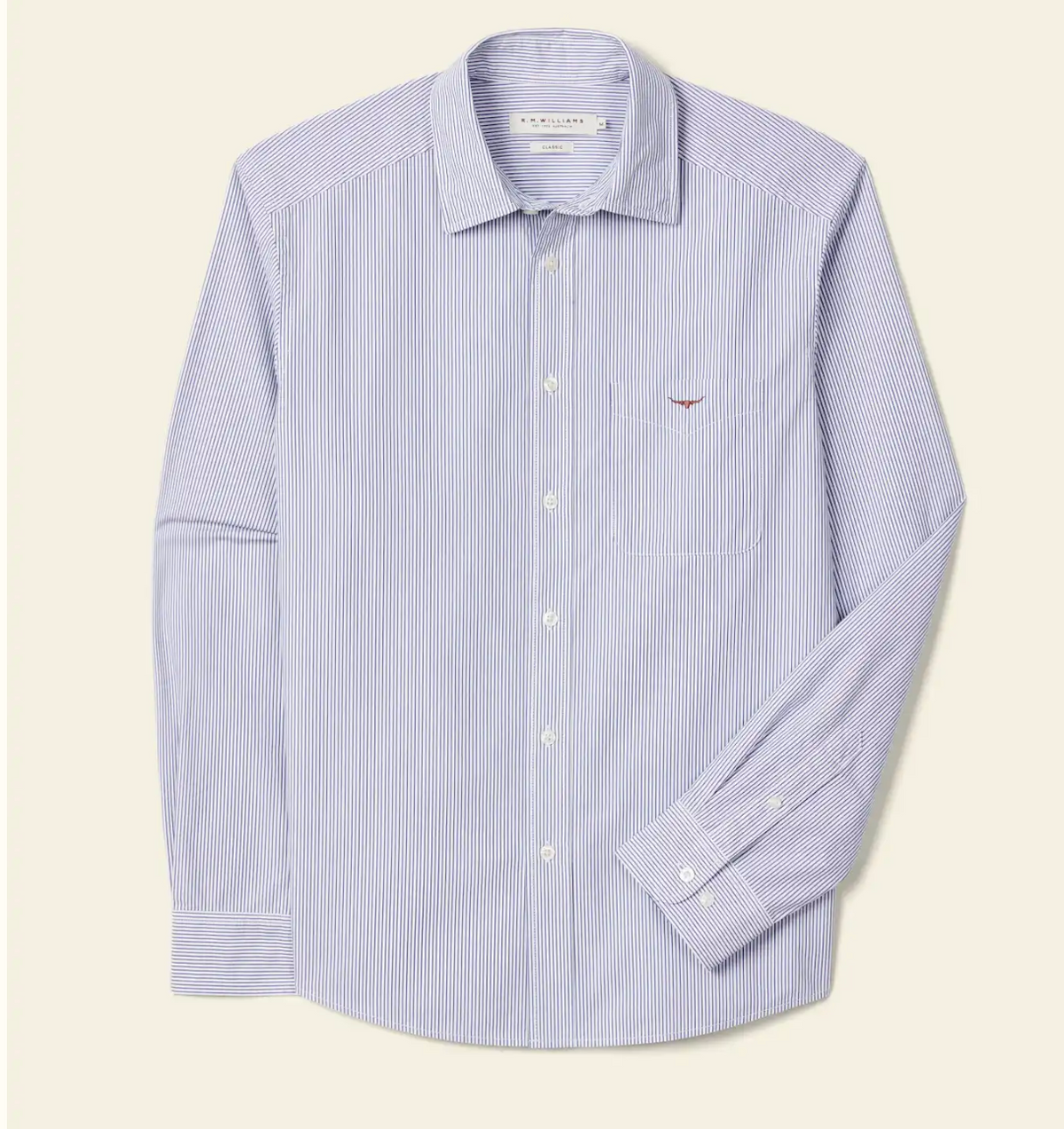 R.M. WILLIAMS Ingham Poplin Stripe Shirt | White Blue