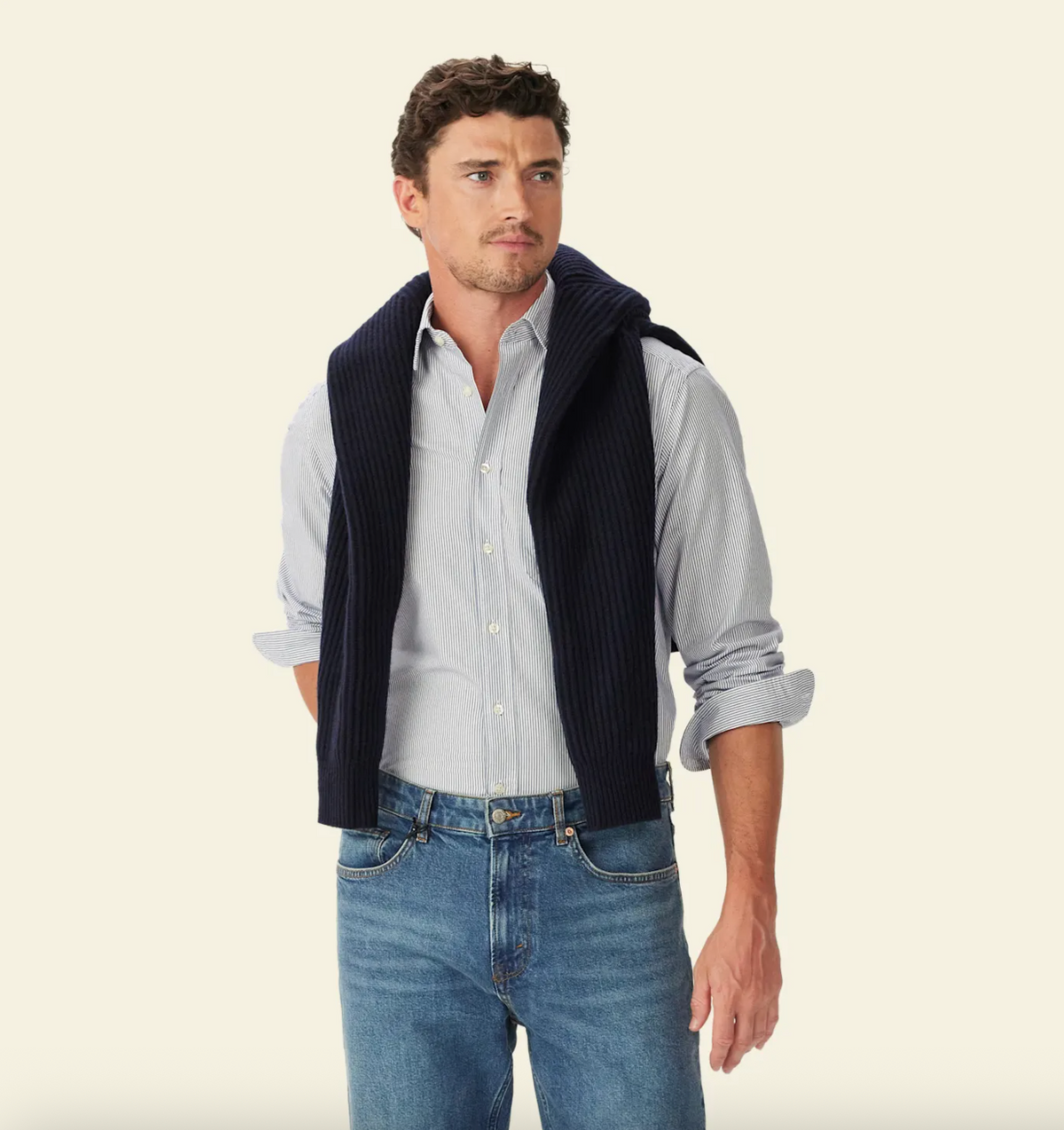R.M. WILLIAMS Ingham Poplin Stripe Shirt | White Blue