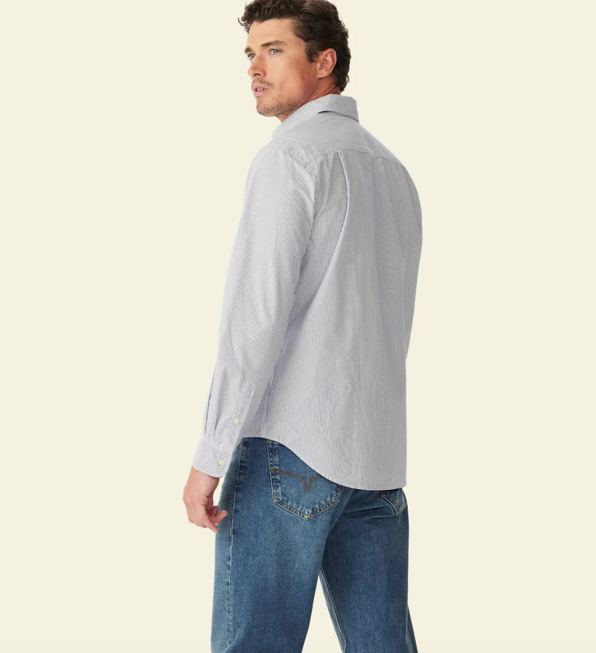 R.M. WILLIAMS Ingham Poplin Stripe Shirt | White Blue