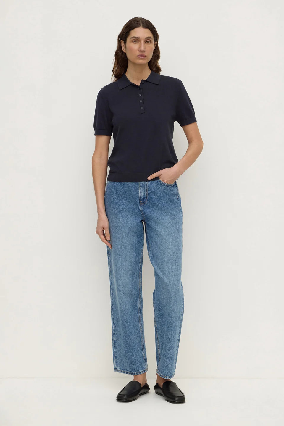 ASSEMBLY LABEL Sloane Cotton Cashmere Polo | True Navy