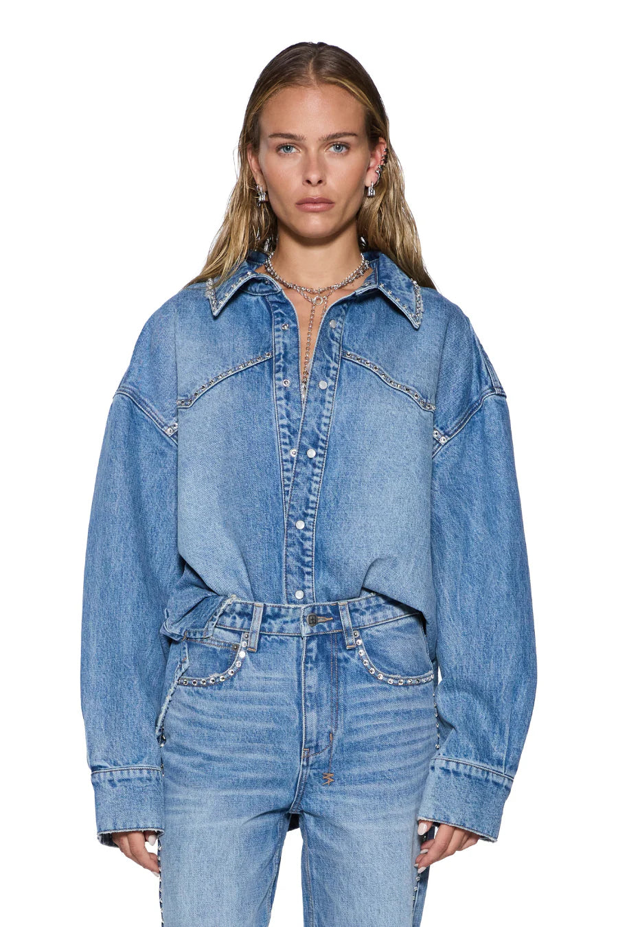 KSUBI Oversized Denim Shirt | Maverick Crystal