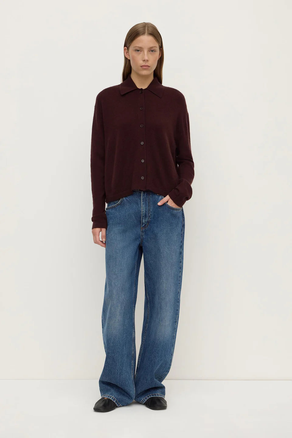 ASSEMBLY LABEL Wool Cashmere Knit Cardi | Dark Merlot