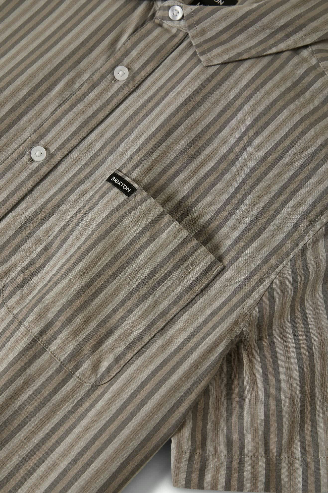 BRIXTON Charter Stripe Short Sleeve Shirt | Charcoal/Grey
