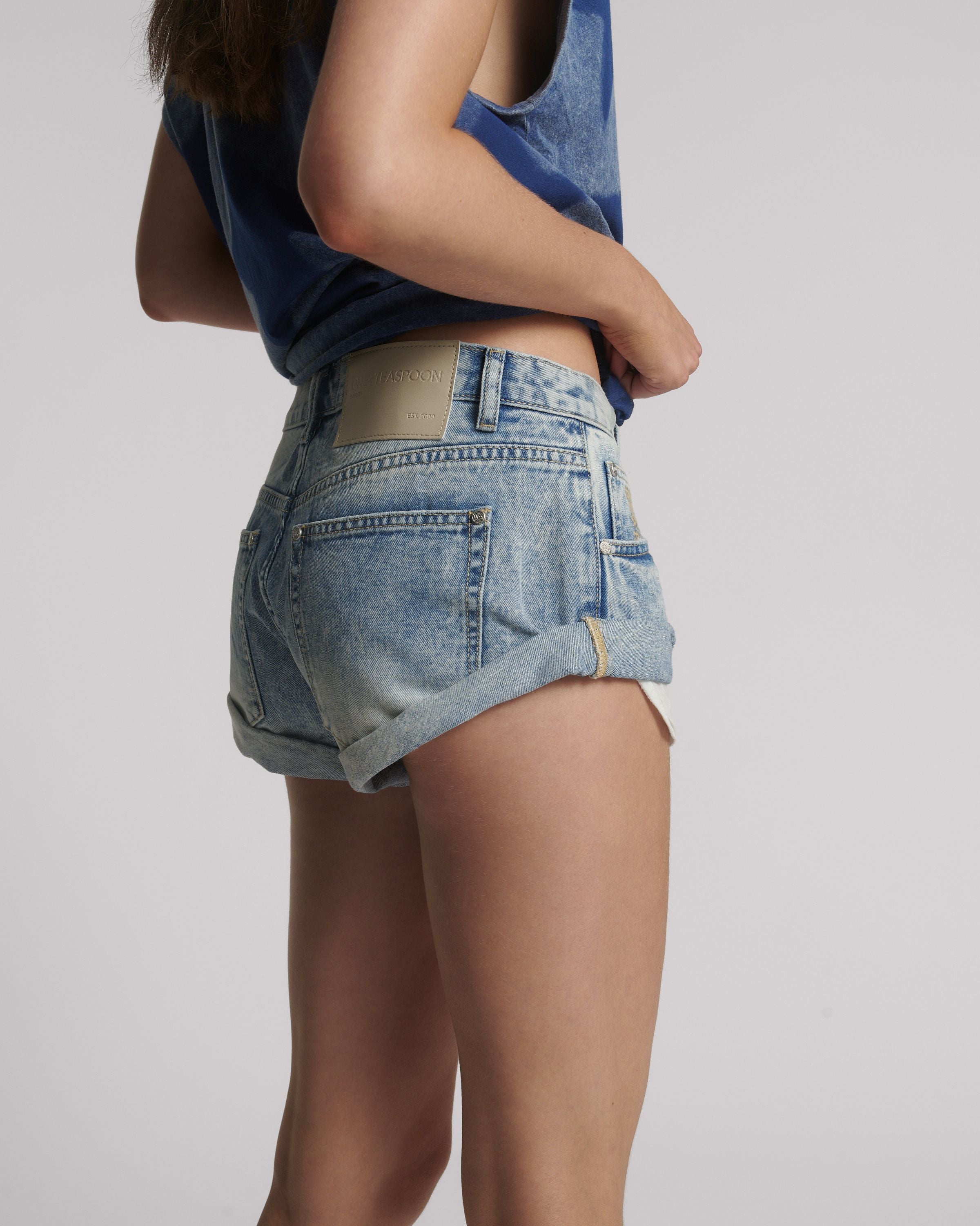 ONE TEASPOON Bandits Low Waist Denim Short | Sunset Blue