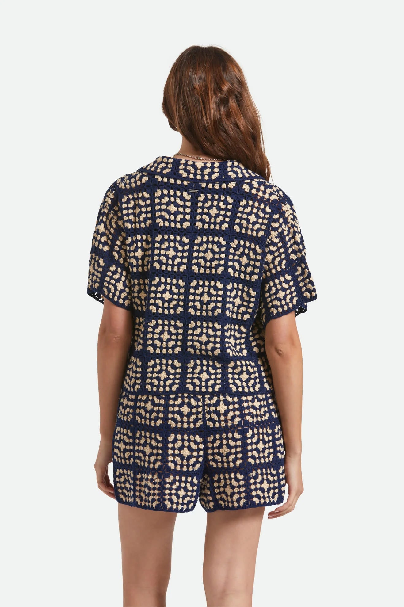 BRIXTON Crochet Short Sleeve Button Down | Mood Indigo/Off White