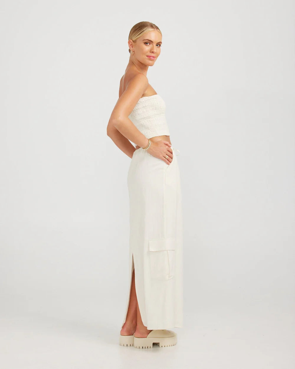 CHARLIE HOLIDAY Shay Maxi Skirt | Ecru The Hanger CHARLIE HOLIDAY Shay Maxi Skirt | Ecru The Hanger