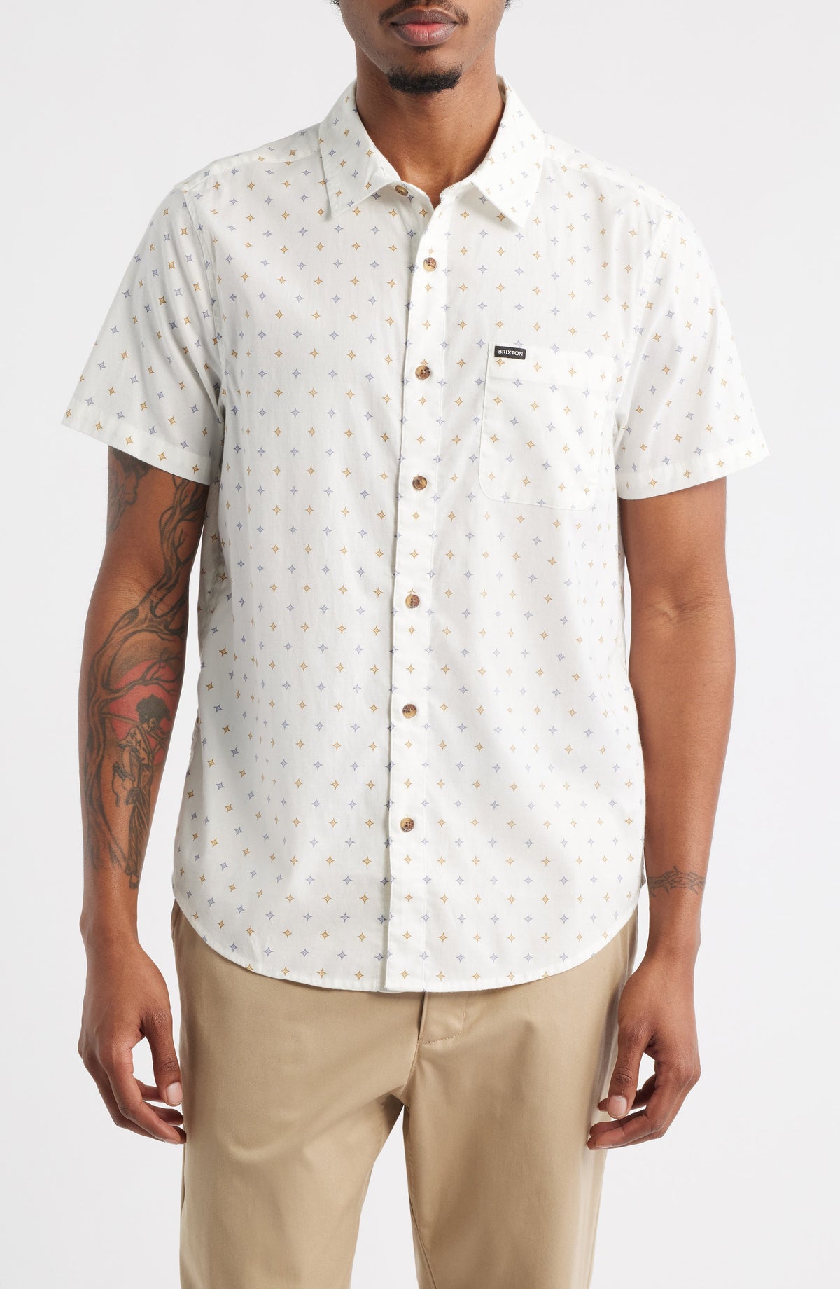 Brixton Charter Print Short Sleeve Shirt - White/Geo