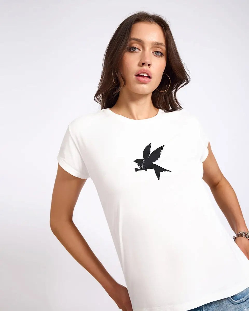 ONE TEASPOON Classic Bird Tee | White