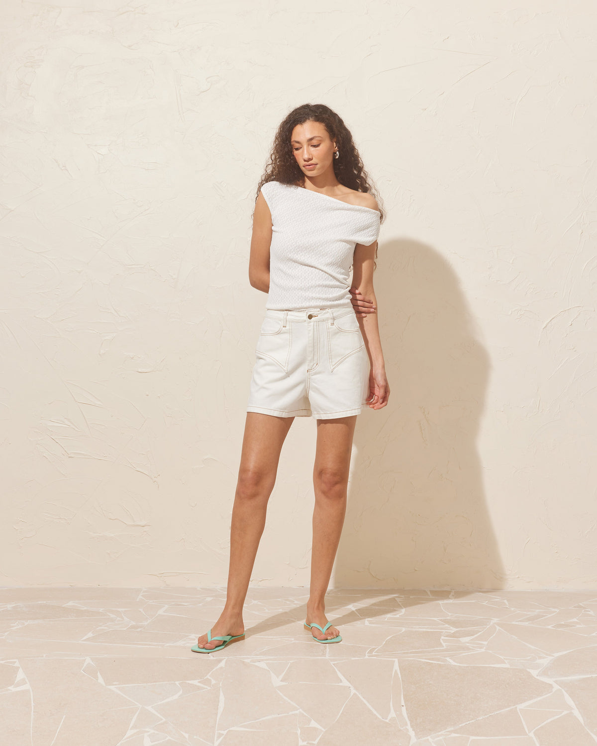 RUBY Clover Denim Short | White