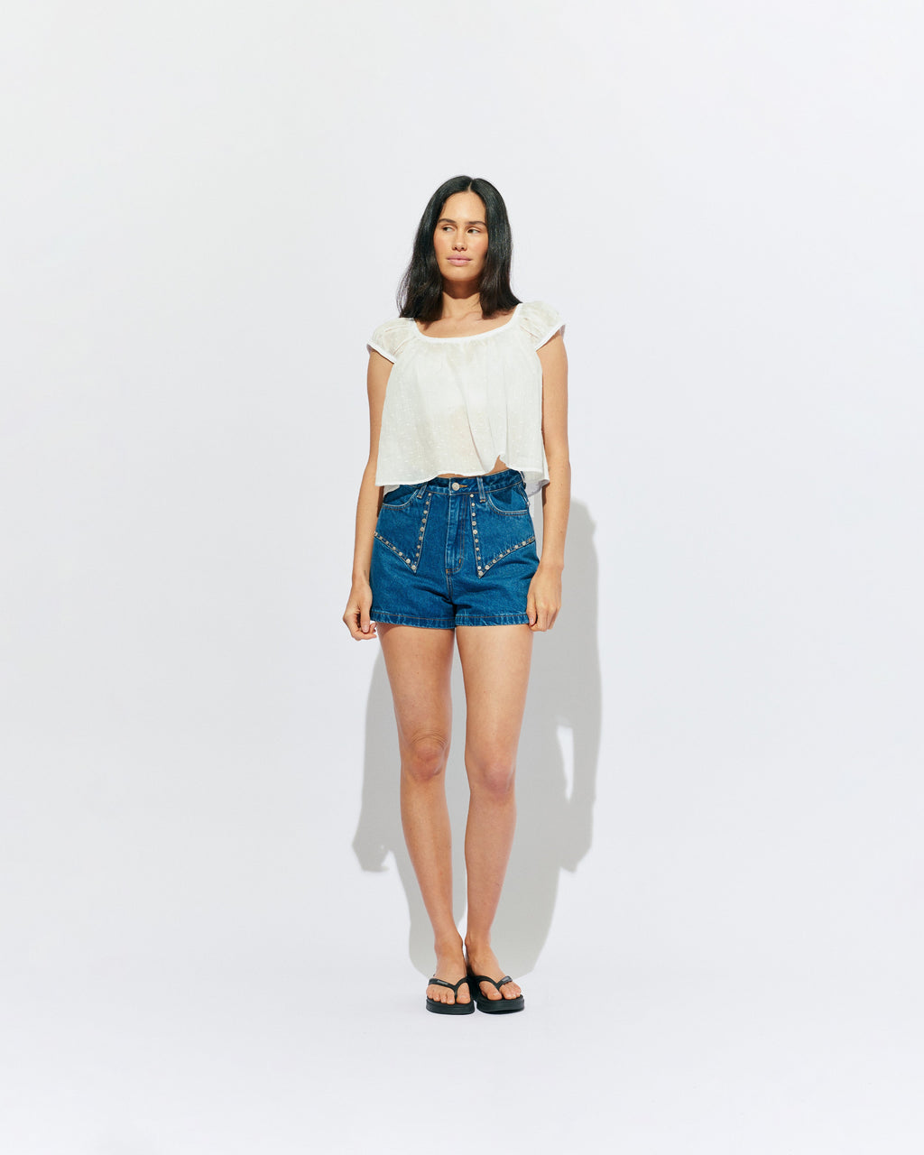 RUBY Clover Studded Denim Short | Indigo