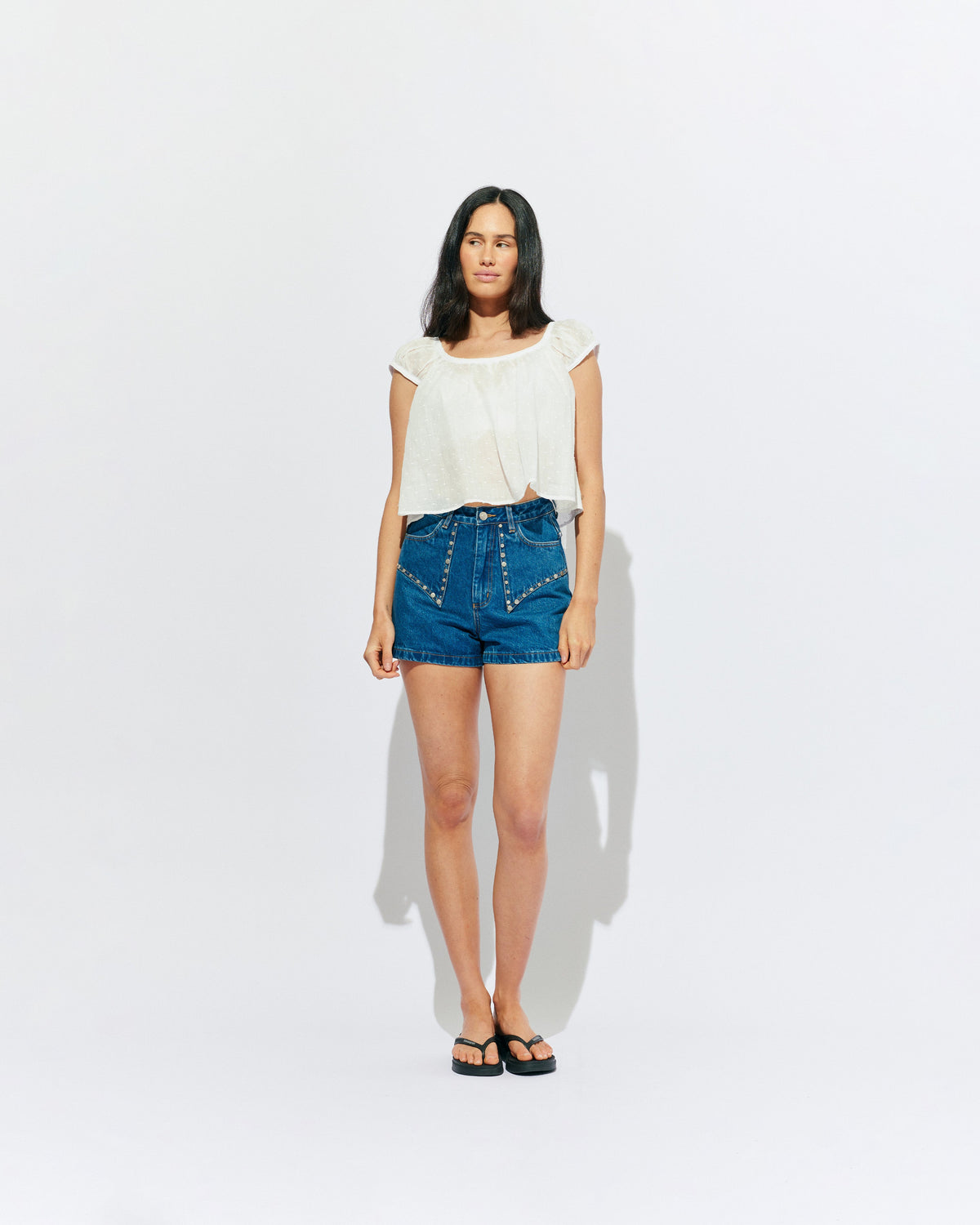 RUBY Clover Studded Denim Short | Indigo