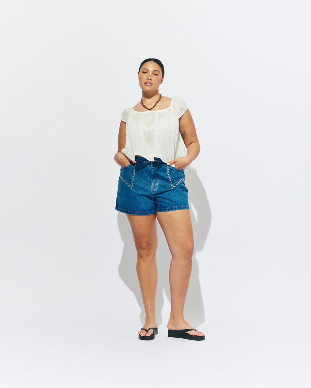 RUBY Clover Studded Denim Short | Indigo