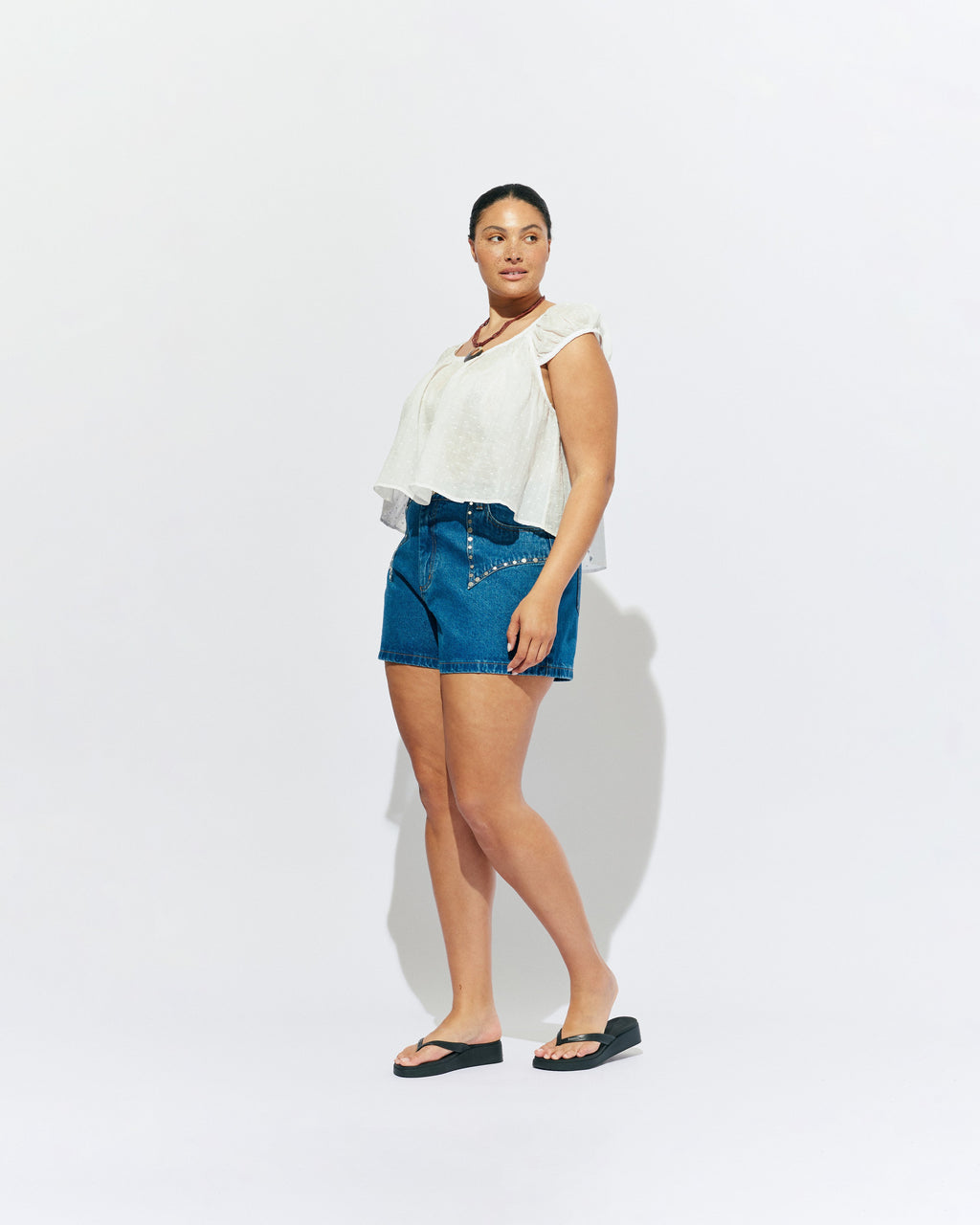RUBY Clover Studded Denim Short | Indigo