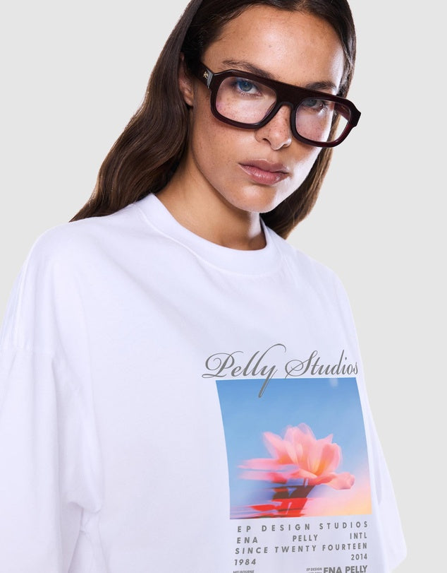 ENA PELLY Maeve Relaxed Tee in Vintage White/Pelly Studios styled view