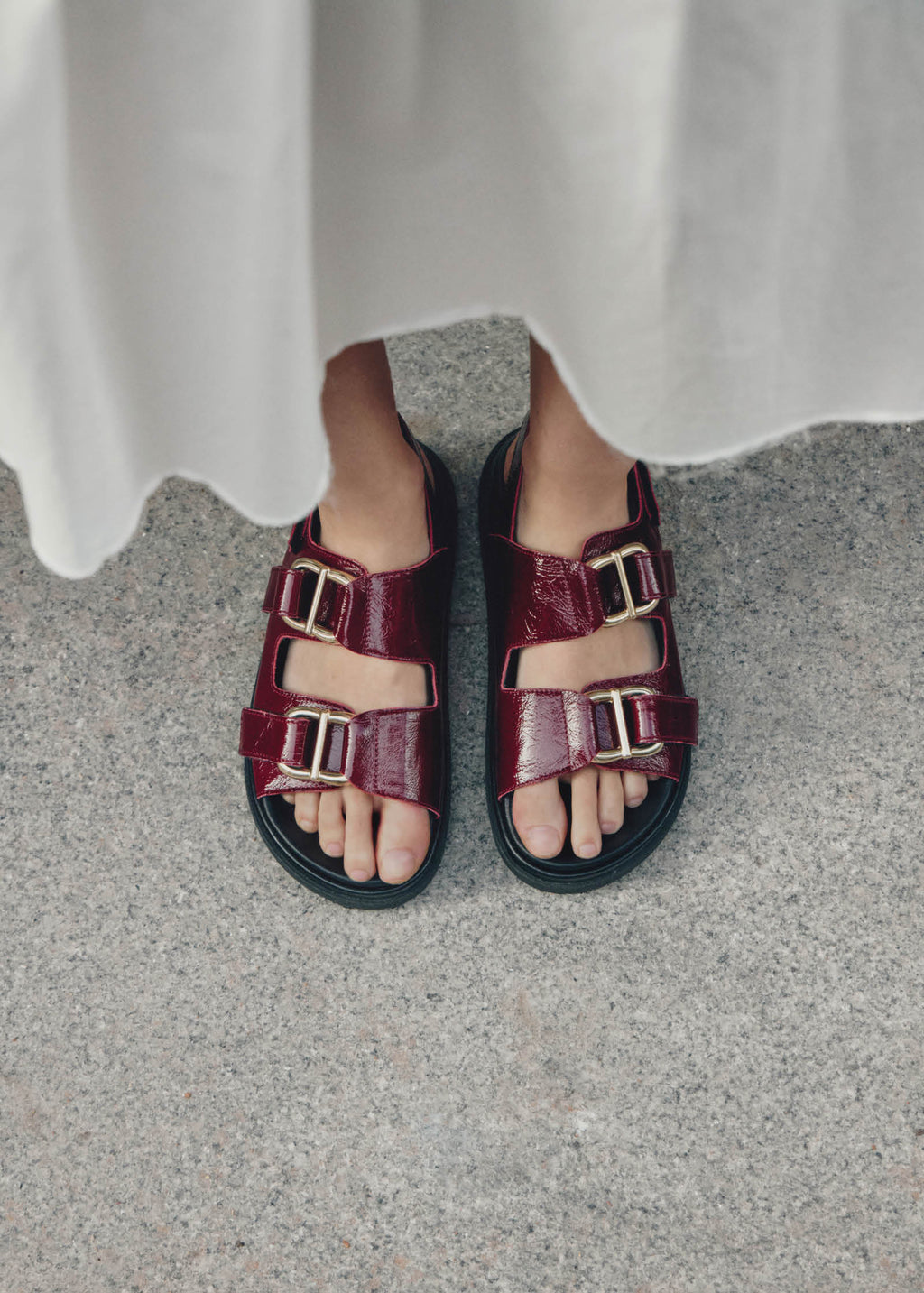 ALOHAS Harper Burgundy Patent Leather Sandals