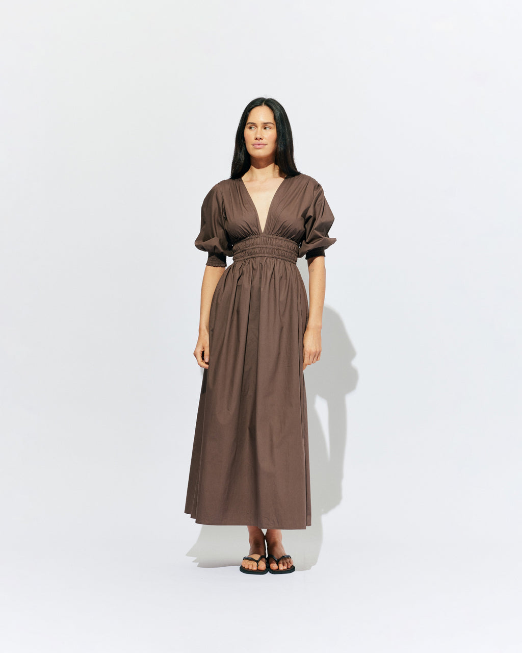 RUBY Hero Cotton Puff Sleeve Maxi Dress | Brown