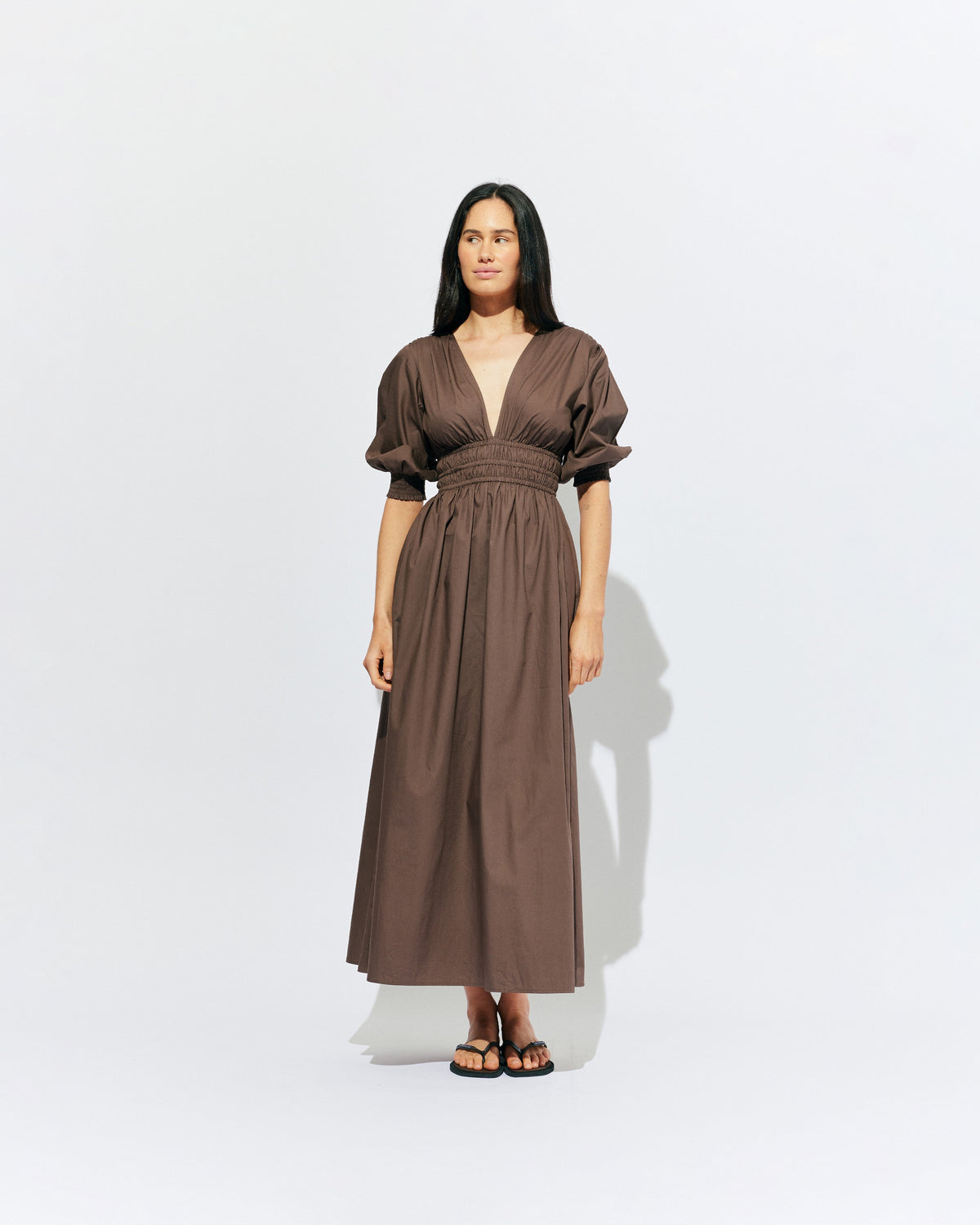 RUBY Hero Cotton Puff Sleeve Maxi Dress | Brown