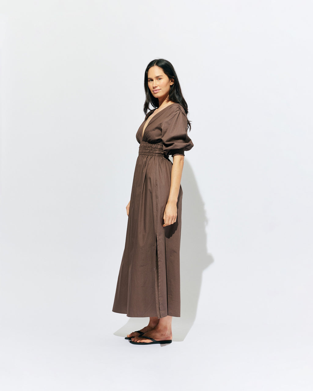 RUBY Hero Cotton Puff Sleeve Maxi Dress | Brown