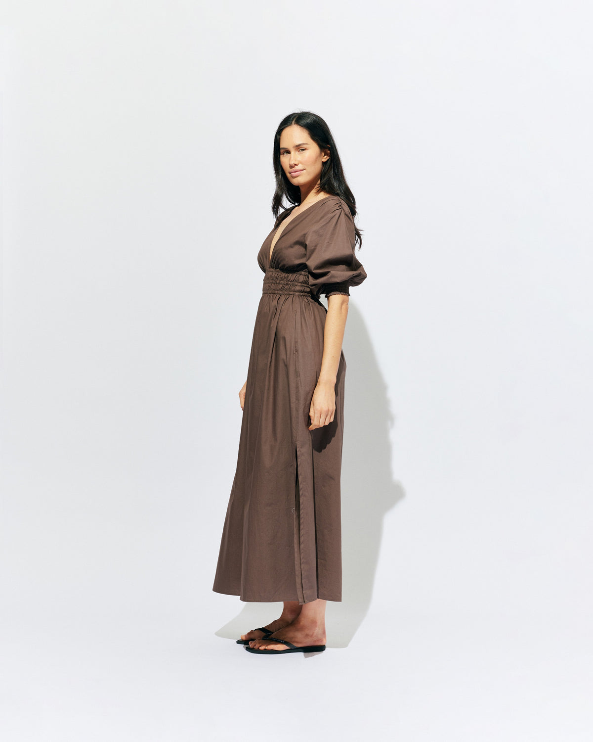 RUBY Hero Cotton Puff Sleeve Maxi Dress | Brown