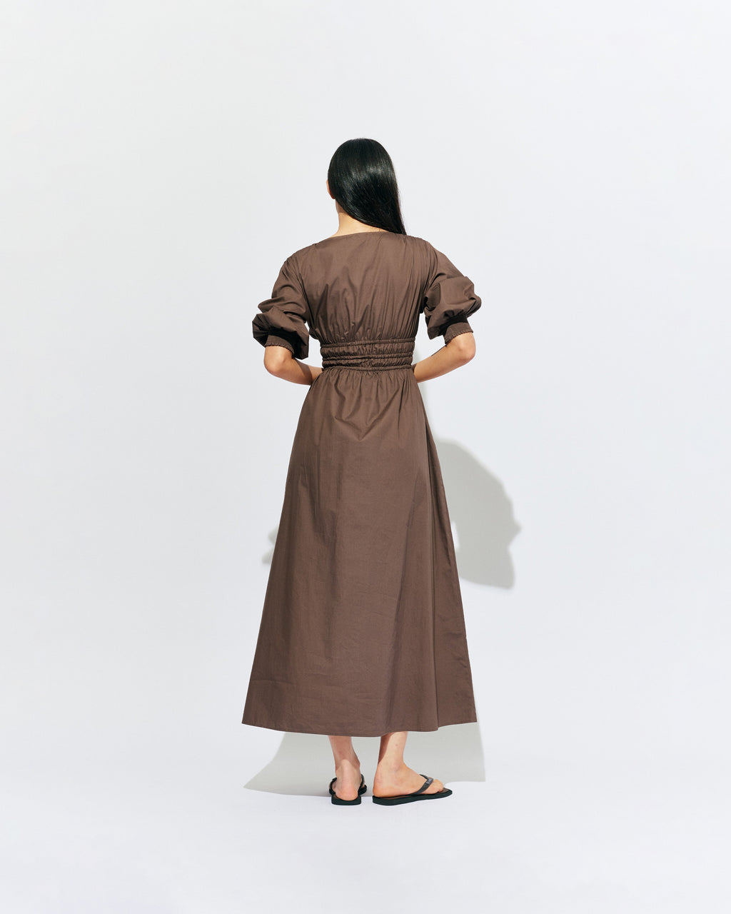 RUBY Hero Cotton Puff Sleeve Maxi Dress | Brown