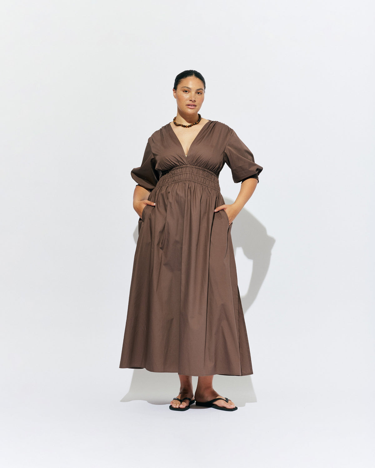 RUBY Hero Cotton Puff Sleeve Maxi Dress | Brown
