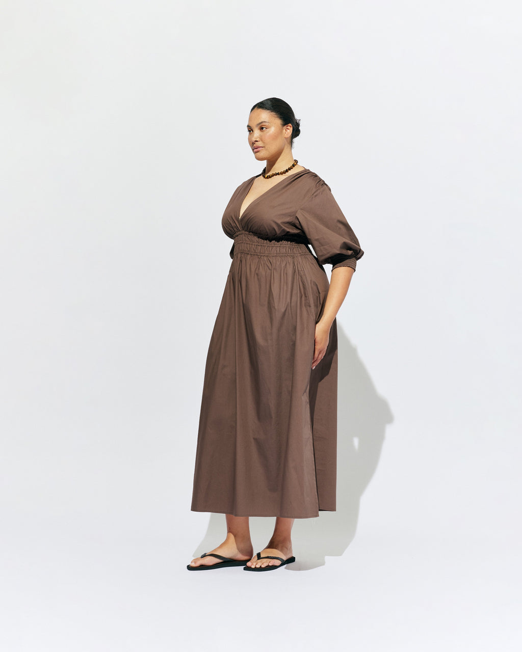 RUBY Hero Cotton Puff Sleeve Maxi Dress | Brown