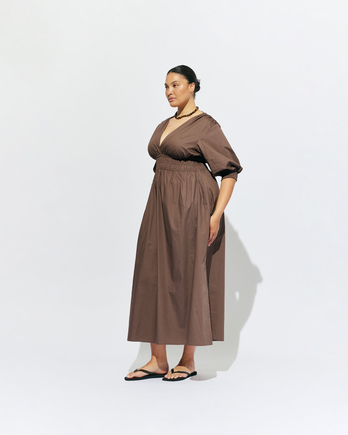 RUBY Hero Cotton Puff Sleeve Maxi Dress | Brown