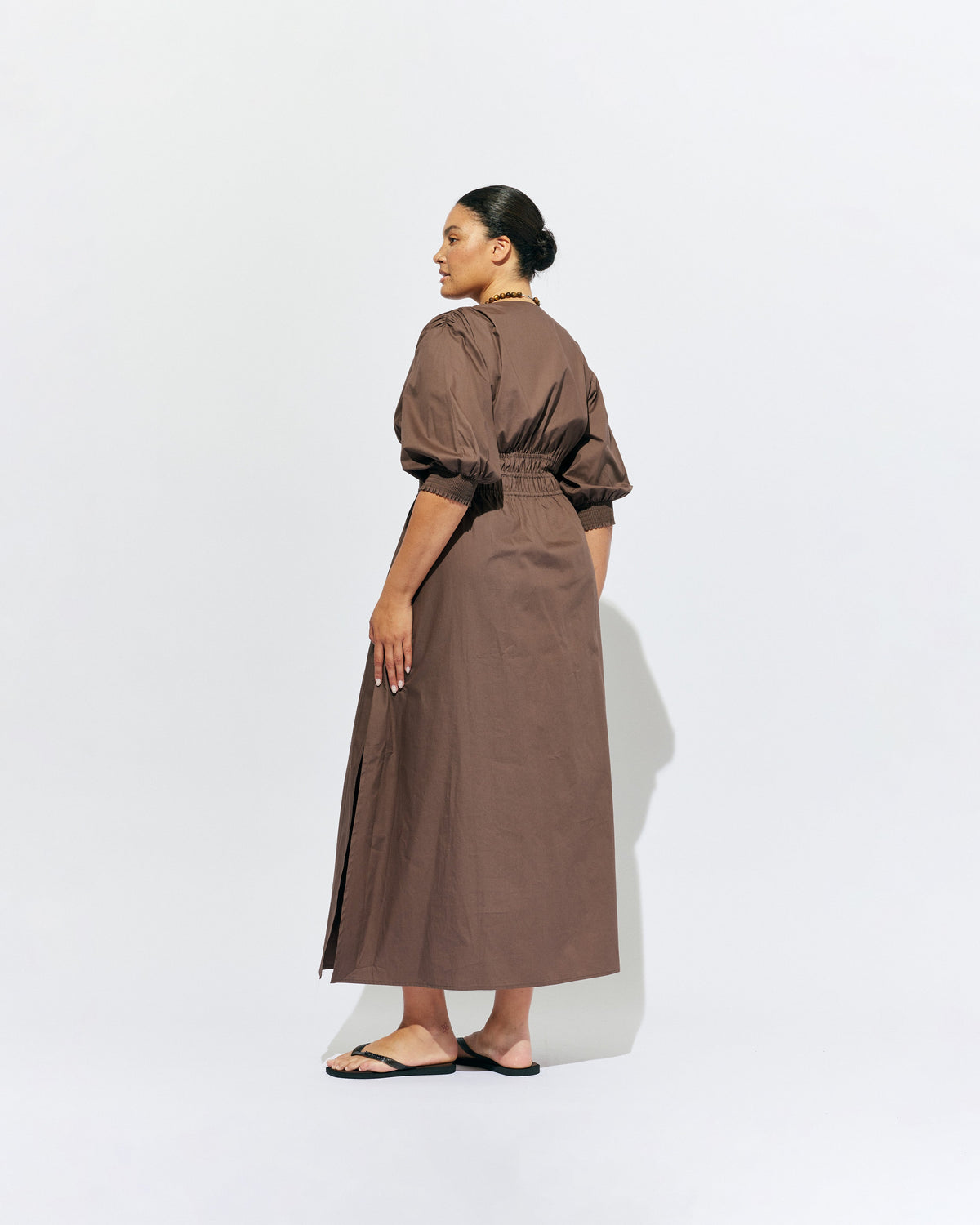 RUBY Hero Cotton Puff Sleeve Maxi Dress | Brown