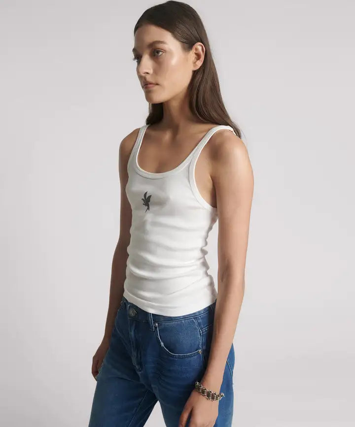 ONE TEASPOON Fine Rib Singlet | White